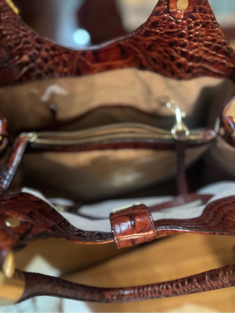 Brahmin Croc-Embossed Leather Shoulder Bag in Cognac - Picture 5 of 8